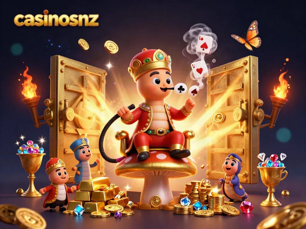 Play poker with casinosnz in this dazzling 3D casino scene filled with treasures.